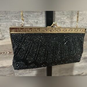 Elegant Black Beaded Clutch